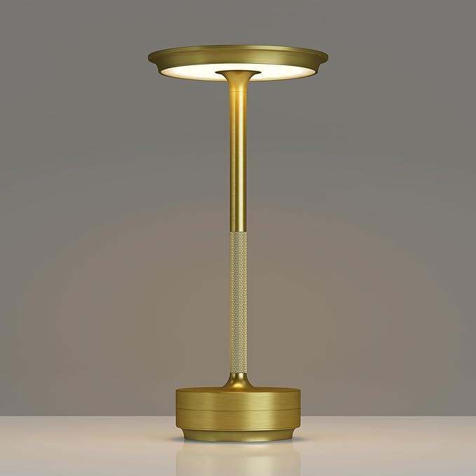 1 Pack Cordless Table Lamps Rechargeable, Portable 5000mAh Battery Operated Lamp, 3 Color Stepless Dimming LED Table Light with Memory Function, for Outdoor/Dinner/Patio/Restaurant.(Gold)