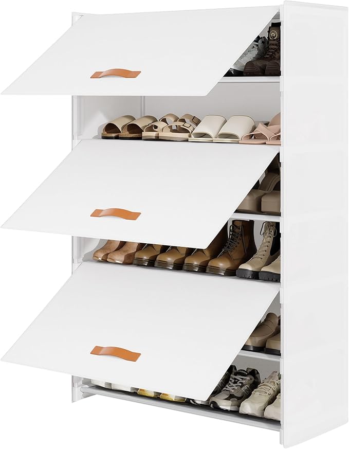 6-Tier Shoe Storage Cabinet with Hard Flip Doors, Holds 18–24 Pairs, Enclosed Dustproof Shoe Rack Organizer for Entryway, Closet & Bedroom, Space-Saving Shoe Shelf, White, 27.8" x 12.0" x 41.9"