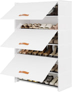 6-Tier Shoe Storage Cabinet with Hard Flip Doors, Holds 18–24 Pairs, Enclosed Dustproof Shoe Rack Organizer for Entryway, Closet & Bedroom, Space-Saving Shoe Shelf, White, 27.8" x 12.0" x 41.9"