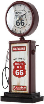 Lily's Home Old Fashioned Route 66 Gas Pump Mantle Clock, Silent-Non-Ticking with Quartz Movement, Makes an Ideal Gift for Antique Sign Collectors, Brown/Red (13 1/2" x 4 3/4")