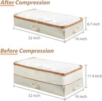 Under Bed Storage Container with Double Zippers, Foldable Oxford Fabric Organizer with Clear Top, Hard-Sided, Compressible Clothes & Blanket Bin, 32x16x11.4 Inch (3 Pack, Beige)