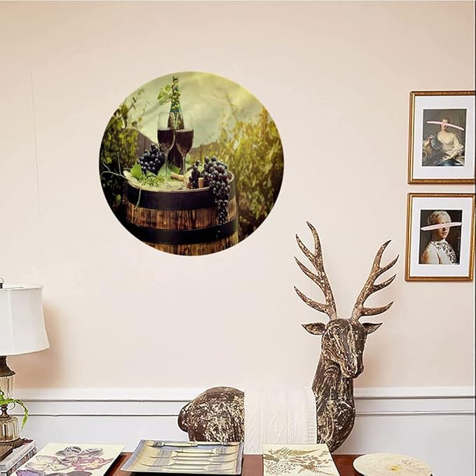 Decorative Plates, Wine Print Ornament, Scenic Tuscany Vineyard, 8 Inch, 1 Plate with 1 Display Stand, Green Black Brown