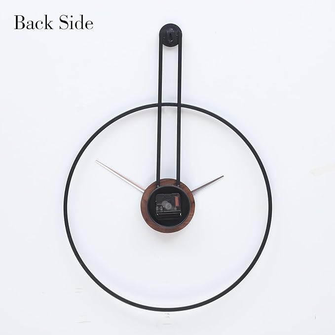 Modern Minimalist Wall Clock, Black Metal Ring and Wooden Face, Natural Style Silent Non-Ticking for Living Room, Bedroom, Office Decor, 17.7"x24.4"