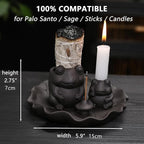 ChangWanna Multifunction 4 in 1 Frog Incense Holder, Palo Santo Holder, Sage Holder, Ceramic Incense Stick Holder for Burning - Cute Ash Catcher Tray for Yoga/Meditation/Home Room Office Decor, Black