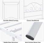 Weehom Twin Canopy Bed Frame with Headboard and Footboard Metal Four Posters Curtains Design Mattress Foundation Bed Platform Underbed Storage Space No Box Spring Needed for Kids Adults White