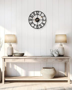 Wall Clock, 14 Inch Silent Battery Operated Wall Clocks for Living Room Decor, Modern Farmhouse Vintage Black Metal Indoor Outdoor Large Analog Clock for Bedroom, Kitchen, Patio - Black