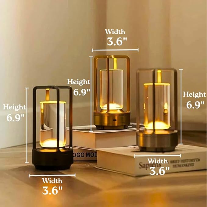 Klarako Crystal Lantern Lamp – Modern Cordless Rechargeable Bedside & Outdoor Light, Portable Wireless Lamp – Dimmable Touch Control – Luxury Living Room & Hotel-Style Lighting (Gold, 10-Pack)