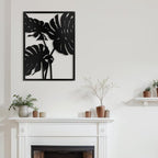 SIGNLEADER Metal Wall Art Decor Two Tropical Monsteras Leaf Minimalist Modern Abstract Wall Sculpture Hangings Home Decoration for Living Room, Bedroom, Bathroom, Kitchen, Outdoor - 30" Black