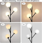3-Globe Mid Century Black Tree Floor Lamp for Living Room,70in Tall Modern Stepless Dimmable Standing Lamp with Frosted Glass Shade for Office Bedroom, Study Room Bulbs Included(dimmer-Black)