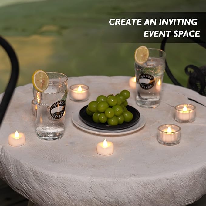Flameless Candles, 24Pack Timer Fake Candle, LED Tea Light Candles, Battery Operated Votives with 6 Hours Timer Auto for Halloween Christmas Wedding Decor-1.5'' D X 1.25'' H, Warm White
