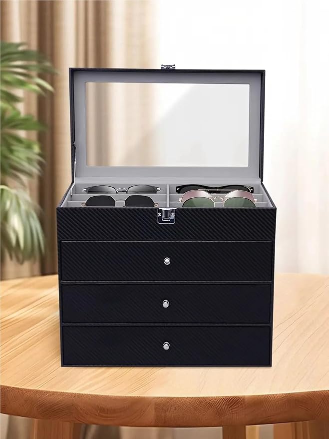 4 Layer Sunglass Organize Box 24 Slots Multiple Glasses Organizer Eyeglass Sunglass Storage Box Display,Black