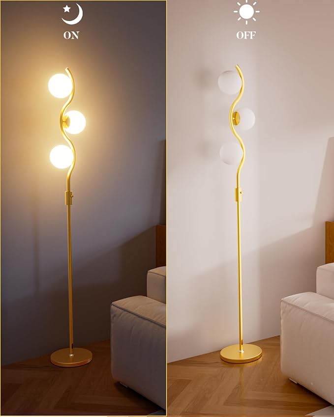 Lightdot 60IN Gold Floor Lamp Stepless Dimmable Globe Floor Lamps with 3Pcs 3000K Bulbs Included Eye-Friendly Mid Century Standing Lamps for Living Room/Bedroom/Sofa Beside/Corner Decor