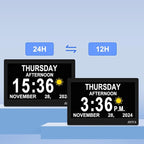 SSYA Dementia Clock for Seniors, Digital Clock with Date and Day of Week, Auto DST, Non-Abbreviated Large Calendar Alarm Clocks (Black)