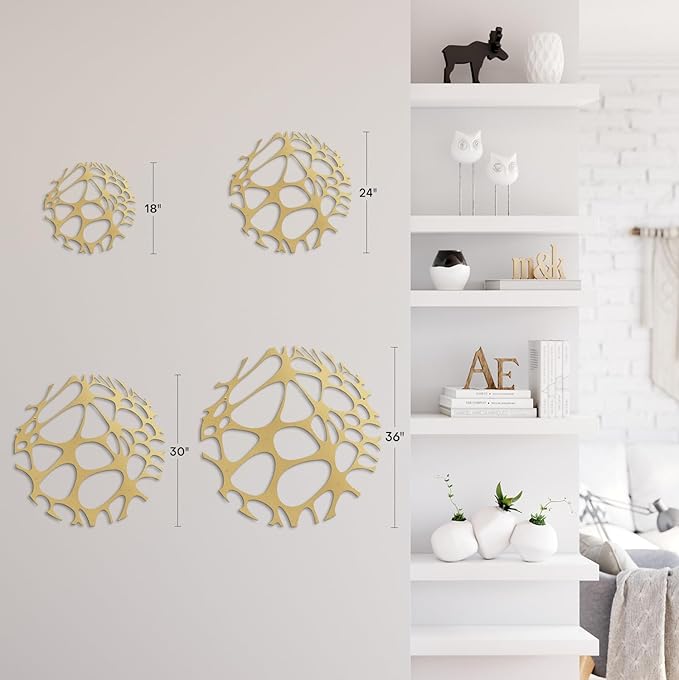 SIGNLEADER Metal Wall Art Decor Abstract Circle Minimalist Modern Abstract Wall Sculpture Hangings Home Decoration for Living Room, Bedroom, Bathroom, Kitchen, Outdoor - 18" Gold