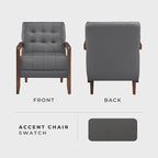 Lexicon Modern Accent Chair, Luxury Genuine Leather Match Living Room Chair with Tufted Cushions, Solid Wood Frame and Arm Rest, Comfy Upholstered Single Seat for Bedroom/Reading/Office, Dark Gray