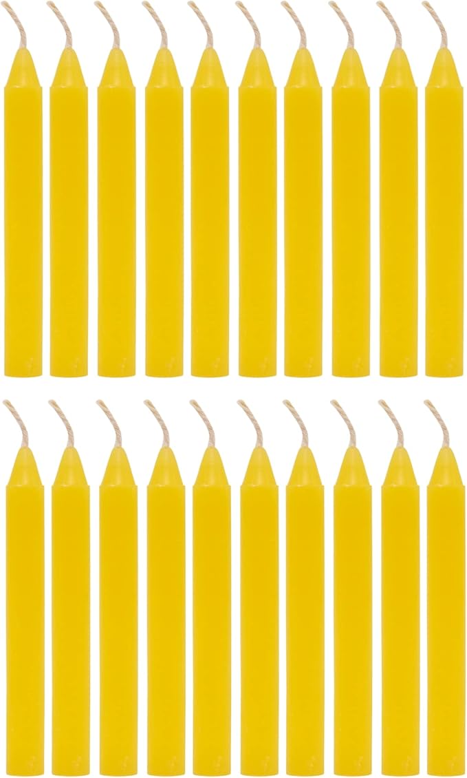 Alternative Imagination Yellow Chime Candles - 20 Pack of Unscented 4 Inch Mini Taper Candles - Dripless Long Burning Ritual Candles for Meditation, Spell Work, Birthdays, Ceremonies & Home Decor