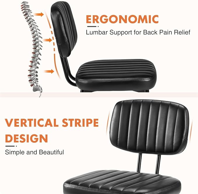 Dining Chairs Set of 2, Mid Century Modern Upholstered Kitchen Chair with PU Leather Cushion Seat & Metal Legs for Home/Living Room/Bedroom/Office-Black