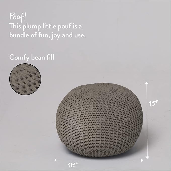 Urban Lifestyle Round Knit Pouf - Hand Woven Cotton, Taupe