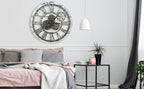 HOIBAI Vintage Industrial Wall Clock, 24 Inch, Rustic Natural Wood, Moving Gears, Silent Non-Ticking, Easy Installation, Large Wall Clock for Living Room Decor