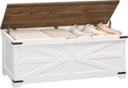 Large Toy Chest, 47.2" Wooden Toy Box with 2 Safety Hinges, Farmhouse Style Storage Bench, Blanket Storage Chest for Living Room, Entryway, Bedroom, White+Walnut SCBZ18601