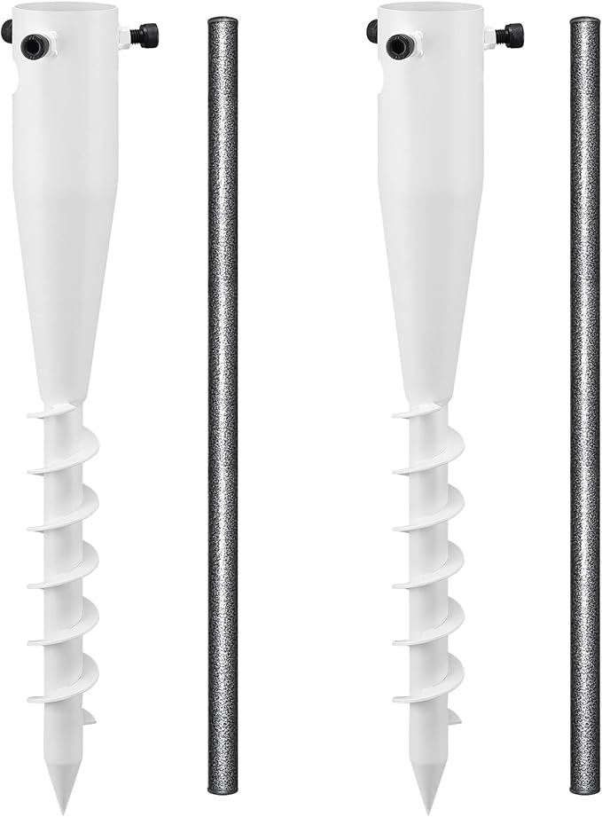 Beach Umbrella Sand Anchor, 2 Pack Heavy Duty Umbrella Stand Outdoor Base 17 Inches Metal No Dig Ground Umbrella Holder, Christmas Tree Stand Base （White）