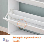 Shoe Cabinet Storage,Modern Freestanding Organizer with 4 Flip Drawers,Narrow Shoe Rack Cabinet for Entryway,White