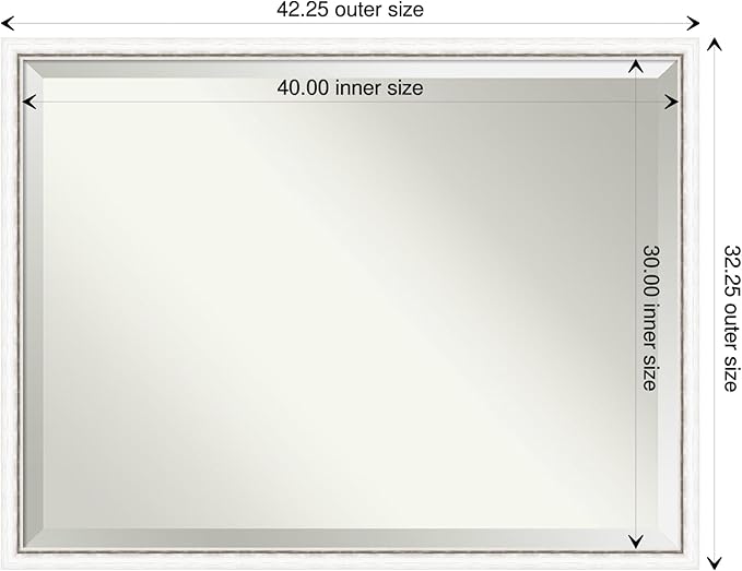 Amanti Art White Wall Mirror 32x42 Morgan White Silver Rectangle Bathroom Mirror for Wall Decor Living Room, X-Large Modern Wood Frame, Hangs Horizonally and Vertically, Bathroom Decor, Beveled Edge