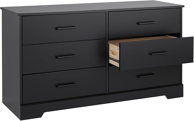 Prepac Rustic Ridge Farmhouse 6-Drawer Double Dresser, Black Dresser for Bedroom, Chest of Drawers with 6 Storage Drawers, 53.25” wide x 18.25” deep x 28.5” tall, Black
