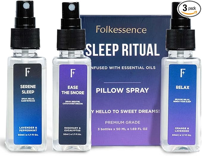 Folkulture Pillow Spray For Sleeping - Set of 3 (5.1 Fl Oz)| Eucalyptus, Lavender Pillow or Sleep Spray For Deep Sleep, Stress Relief, Relaxation Gifts For Women | Pillow Mist for Aromatherapy