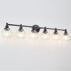 6-Light Bathroom Light Fixture Black Vanity Lights Over Mirror Modern Wall Sconce Farmhouse Vintage Bathroom Vanity Lighting with Glass Shade for Bedroom Hallway Cabinet Bathroom