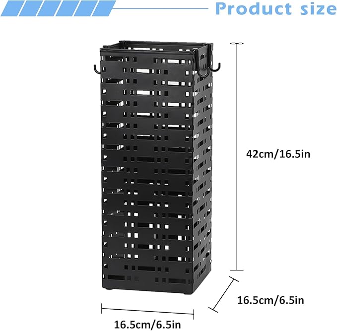 Metal Umbrella Stand ,Metal Umbrella Holder with 4 Hooks,Square Mesh Umbrella Holder for Home, Entryway, Office, Hotel & Supermarket(Black, 16.5 x 6.5 x 6.5Inch)