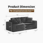 FILUXE Modular Sectional Sofa, Modern Modular Sofa Couch with Deep Seat，Comfy Cloud Couch, Sectional Couches for Living Room, Bedroom and Apartment，2-Seater，Dark Grey
