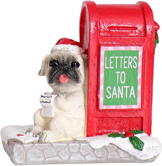 NINIPAPA Christmas Village Accessories Santa's Mailbox Villages Sets for Christmas Decoration Cute Resin Christmas Ornaments with Doggy Reading Letter