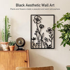 Black Metal Flowers Wall Decor: Elegant Floral Wall Art Sculptures for Bedroom, Bathroom, and Living Room - Set of 4, 12 x 17 in each
