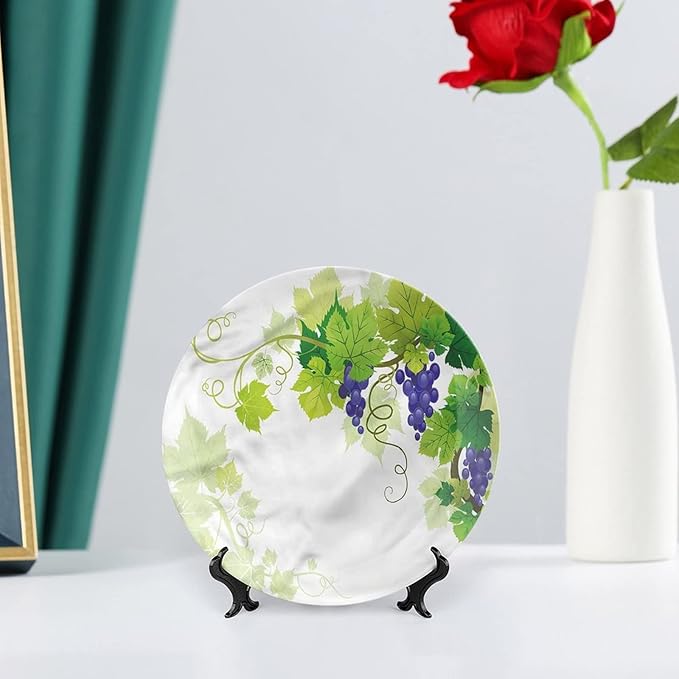 XISUNYA 8 Inch Decorative Plate, Vine Ceramic Stoneware, Grapes with Fresh Foliage Print Ceramic Wall Hanging for Fine Dining Upscale Events, Dinner Parties, Weddings, Catering, Muticolor
