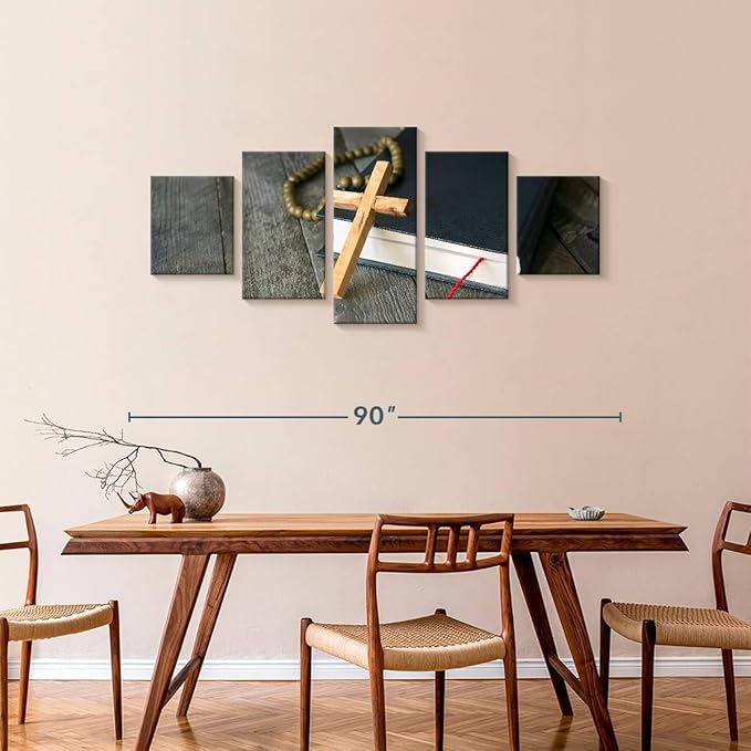 Elephant Stock Cross Canvas - 5 Panel Christian Pictures Decor - Canvas Print Wall Decor - Christian Cross Wall Art - 80" X 36"