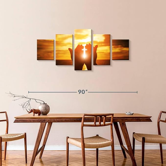 Elephant Stock Religion Wall Art Multi Piece Canvas - 5 Panel Christian Pictures Decor - Digital Design Canvas Print - Christian Wall Decor - 74" X 34"