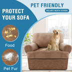 H.VERSAILTEX Sofa Cover 2 Piece T Cushion Armchair Slipcovers Thick Velvet Couch Cover Furniture Protector Stretch T Cushion Sofa Covers for 1 Cushion Couch with 1 Individual T Cushion Covers, Camel
