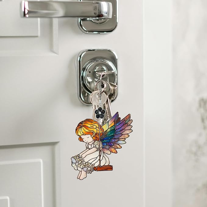 Angel Girl Stained Glass Style Ornament, Acrylic Window Hanging Suncatcher Decoration, Colorful Fairy Angel on Swing Decor for Christmas Tree, Garden or Home, Gift for Women Mom Birthday Holiday
