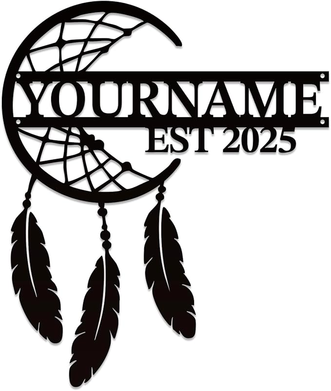 Personalized Dream Catcher Metal Wall Art - Custom Name Iron Sign for Home Decor, 8-30 Inch Black (Style B)