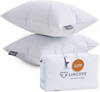 Lincove Down and Feather Luxury Hotel Collection Bed Pillows for Sleeping Made in The USA - 100% Cotton Shell, 600 Thread Count - Soft Hypoallergenic (King Size, Pack of 2)
