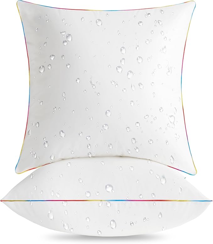 LEBO 20 x 20 Outdoor Waterproof Pillow Inserts - TPU Coated, Soft Fluffy Down Alternative Decorative Pillows for Patio Couch Sofa - White, Pack of 2