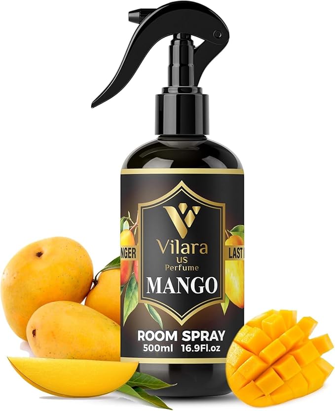 Vilara US Room Spray Freshener – Long-Lasting Luxury Perfume Scent, Linen & Fabric Spray for Bedding, Furniture, Home & Bedroom Aromatherapy – 16.9 fl oz (Mango Pack 3)