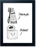 Kids Bathroom Wall Decor Framed Black and White Bathroom Print Funny Toliet Paper and Toothbrush Picture Artwork for Children's Bathroom