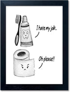 Kids Bathroom Decor Wall Art Black and White Bathroom Print Funny Toliet Paper and Toothbrush Picture Framed Artwork for Children's Washroom