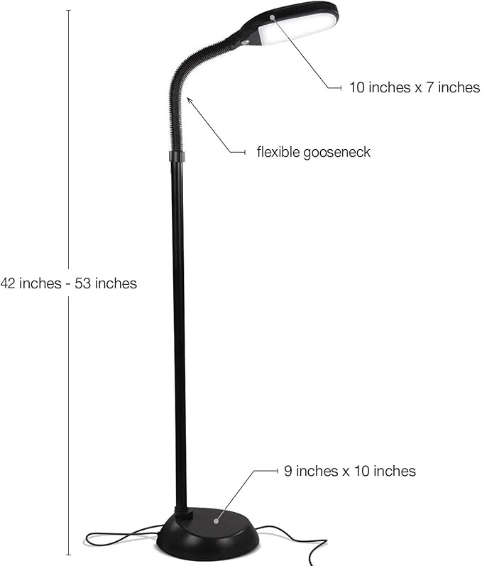 Brightech Litespan - Bright LED Floor Reading Lamp for Over Chair Crafts and Reading, Esthetician Light for Lash Extensions, Gooseneck Adjustable Standing Lamp for Living Room, Bedroom, Office - Black