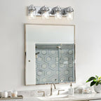Chrome Bathroom Vanity Light, 4 Light Modern Vanity Lights with Clear Glass Shade, Farmhouse Bathroom Vanity Lighting Fixtures Over Mirror for Living Room,E26