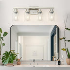 Bathroom Vanity Light, 4-Light Nickel Modern Matte Wall Sconce Lighting with Clear Glass Shade, Wall Lights,Bath Vintage Wall Mounted Lamps for Mirror Bedroom Living Room