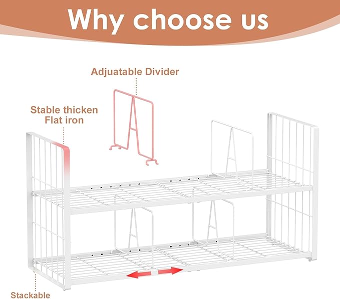Stackable Closet Storage Shelf, Adjustable Divider Clothes Shelves Organizer for Jeans Pant Shirt Sweater Bag Purse Shoe, Clothing Shelving Rack for Bedroom RV Wardrobe Closet System-White