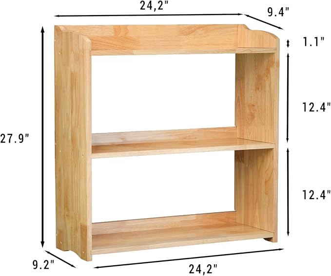 Pink Bookcase by Natural Wood, 4 Tier Bookshelf, Small Book Shelves Freestanding Display Storage Shelves. Open Bookshelf for Bedroom, Living Room and Office (Natural, 3 Tier Simple)